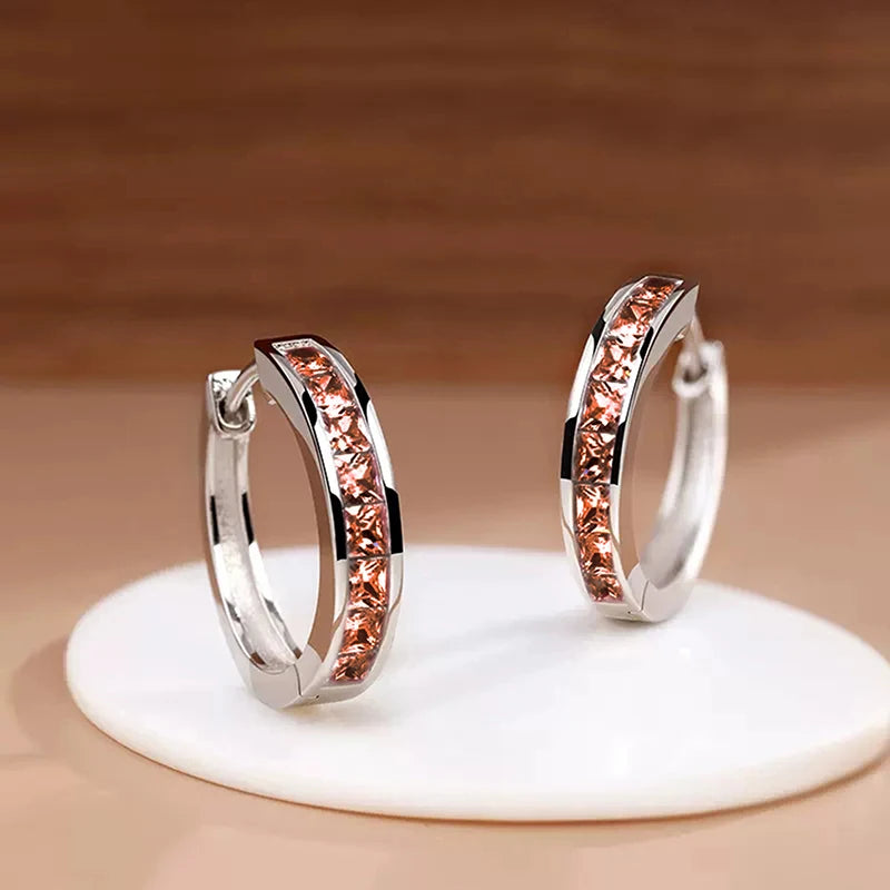 Huitan Hoop Earrings with Princess Cubic Zirconia Exquisite Ear Circle Earrings for Wome detail view