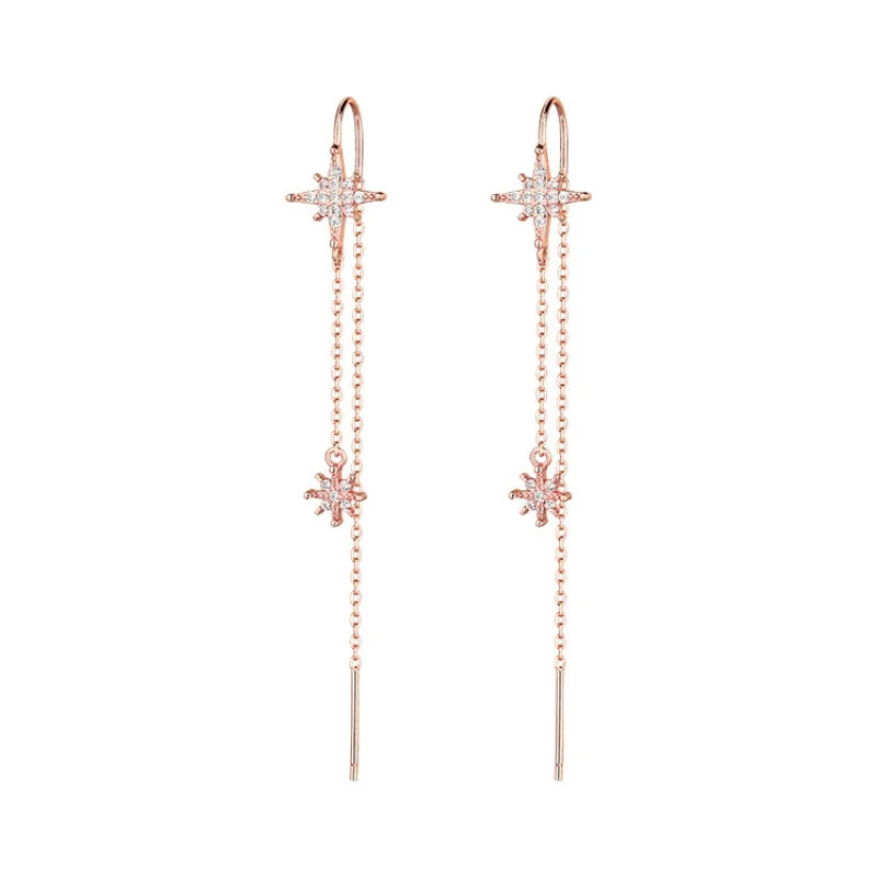 Silver Star Zircon Drop Earrings | Elegant Tassel Earrings for Women alternate view