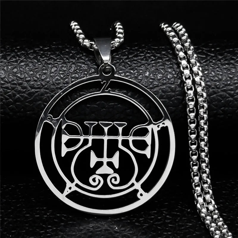 Sigeal Sigil De Lucifer Stainless Steel Satan Necklace | Asmoday Key Baphomet Pendant lifestyle view