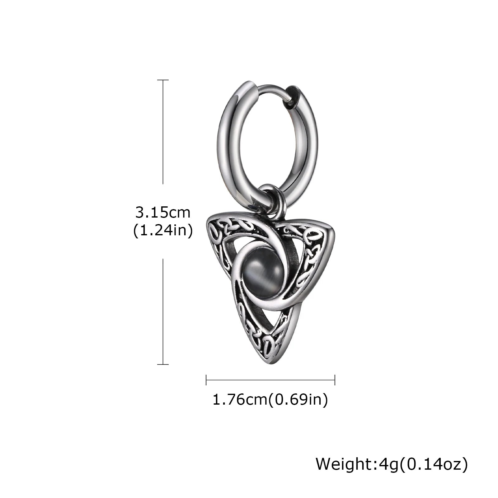 Geometric Triangle Earrings for Men Boys,Viking Natural Stone Inlaid Huggies Hoop Earr close-up view