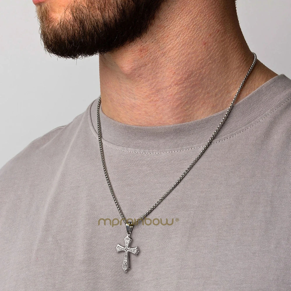 Hip Hop Cross Necklace for Men Women | Stainless Steel Chic Cross Pendant Christian Jewe detail view
