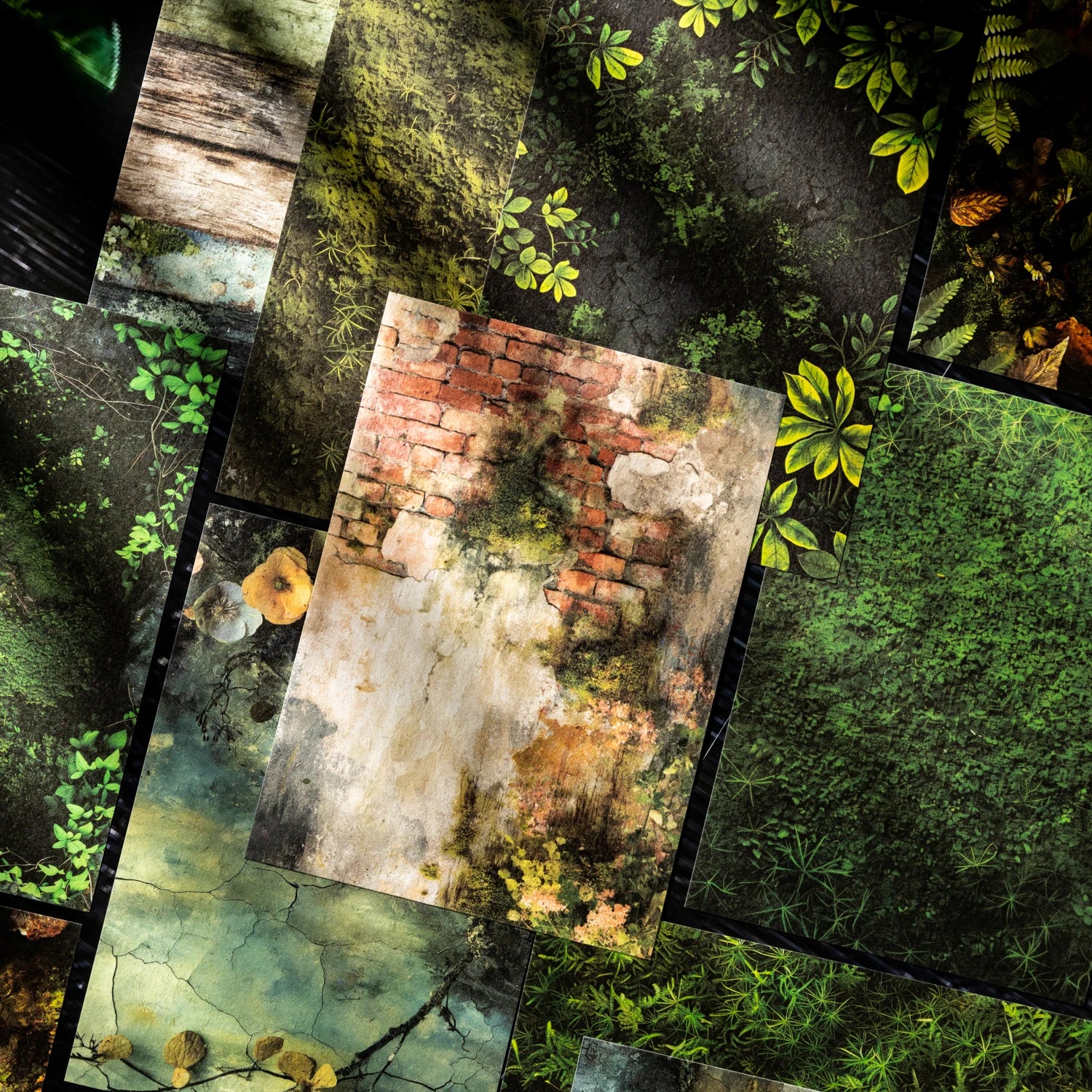 16 Sheets Nature Green Moss Theme Specialty Paper | Scrapbooking and Card Making Paper close-up view