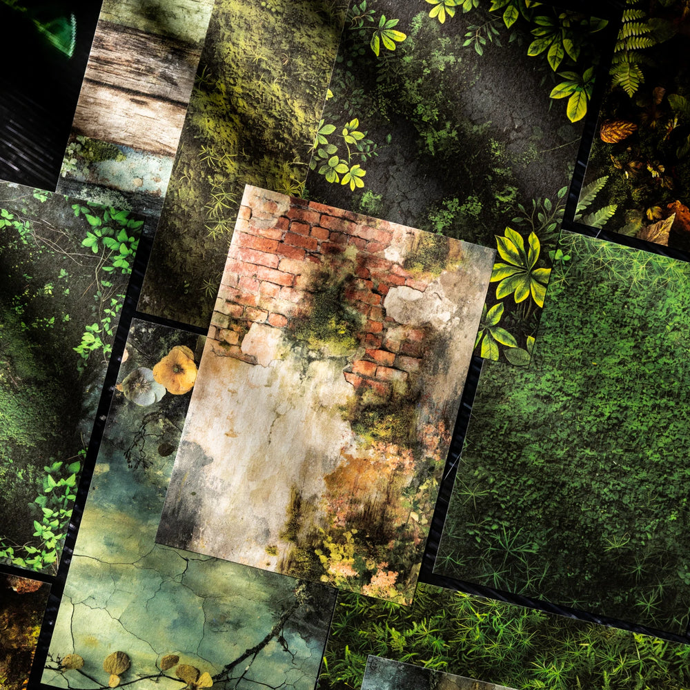 16 Sheets Nature Green Moss Theme Specialty Paper | Scrapbooking and Card Making Paper close-up view