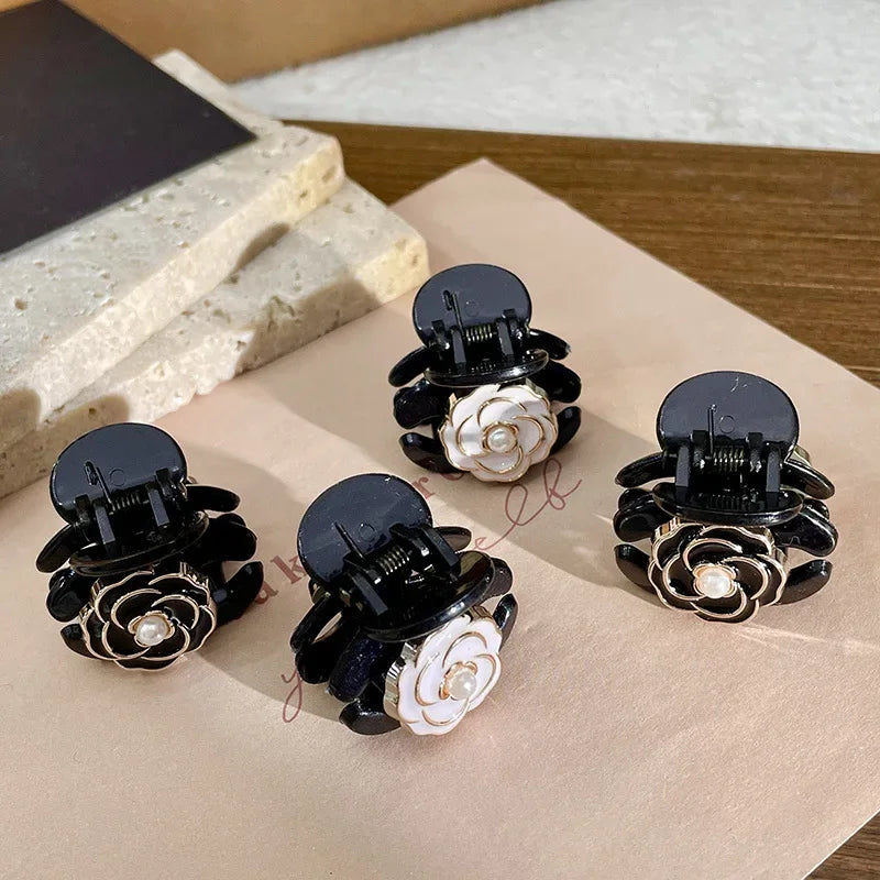 Elegant Temperament Camellia Hair Clip Princess Side Clip Mini  Hair Claws Women Girls Fashion Bangs Clips Hairpins Black Flower