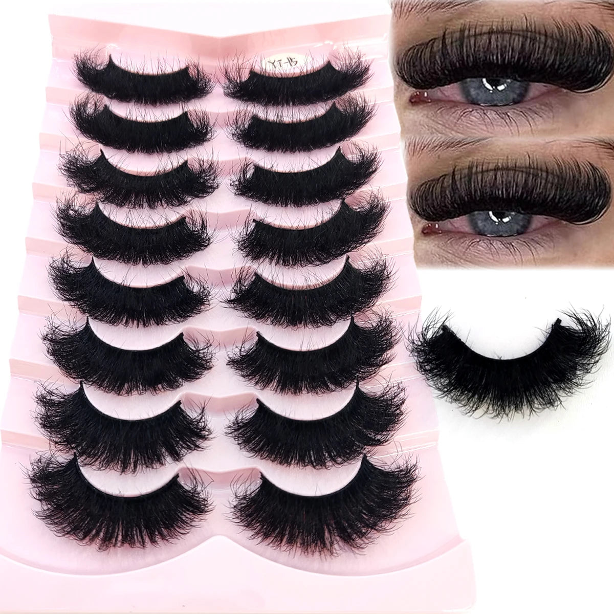 5-8 Pairs Natural Russian Striped Mink Lashes | 3D Volume Wavy False Eyelash Extens additional angle