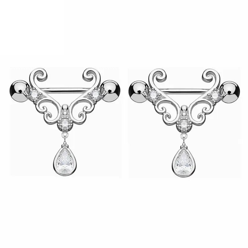 2pc 16G 14G Titanium Barbell CZ Zircon Nipple Shield Jewelry Women Anti-allergic Body alternate view