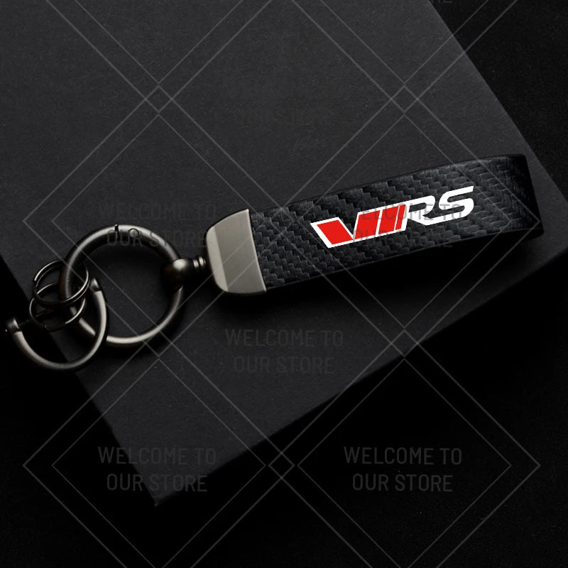 Skoda VRS Carbon Fiber Keychain | Car Emblem Key Ring for Citigo Kodiaq Yeti Rapid Fab close-up view