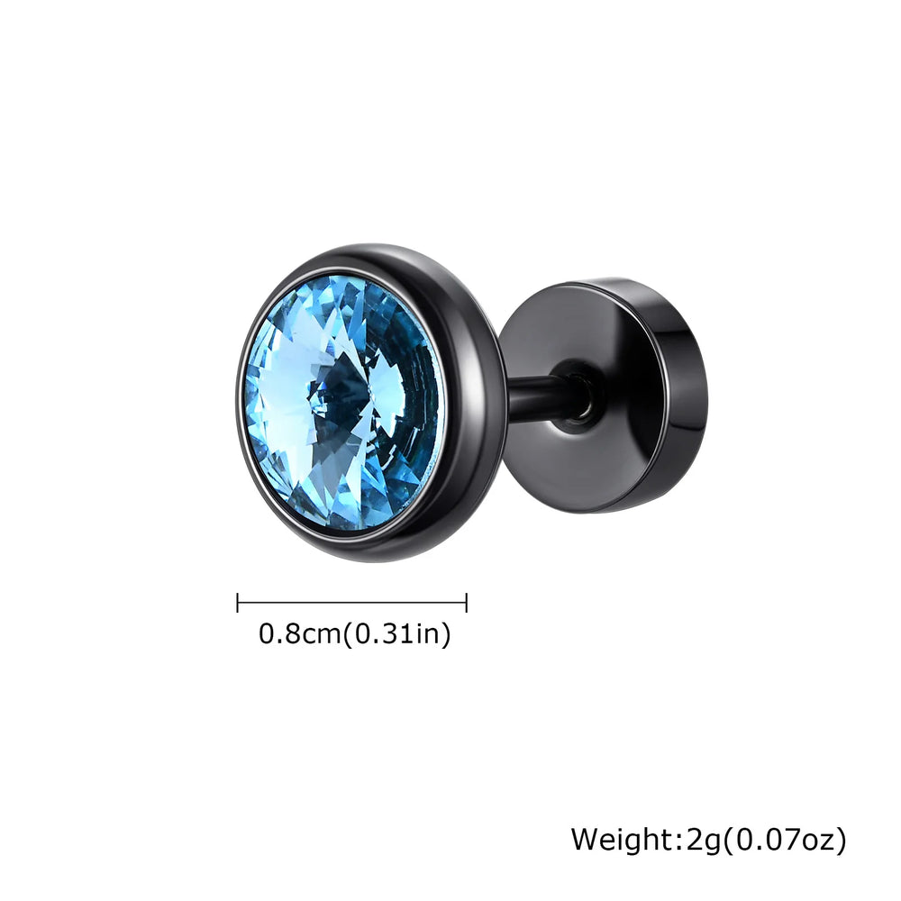 8mm Stainless Steel Screw Back Earrings for Men | Faceted Zircon Studs lifestyle view
