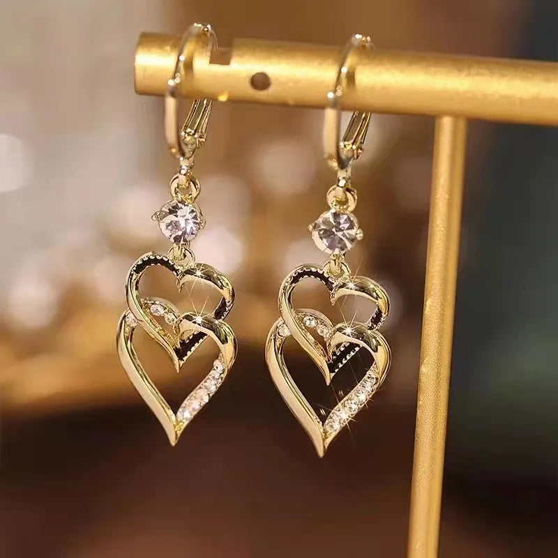 2PC Women's Fashion Irregular Peach Heart Earrings | Drop Earrings for Date Party G additional angle