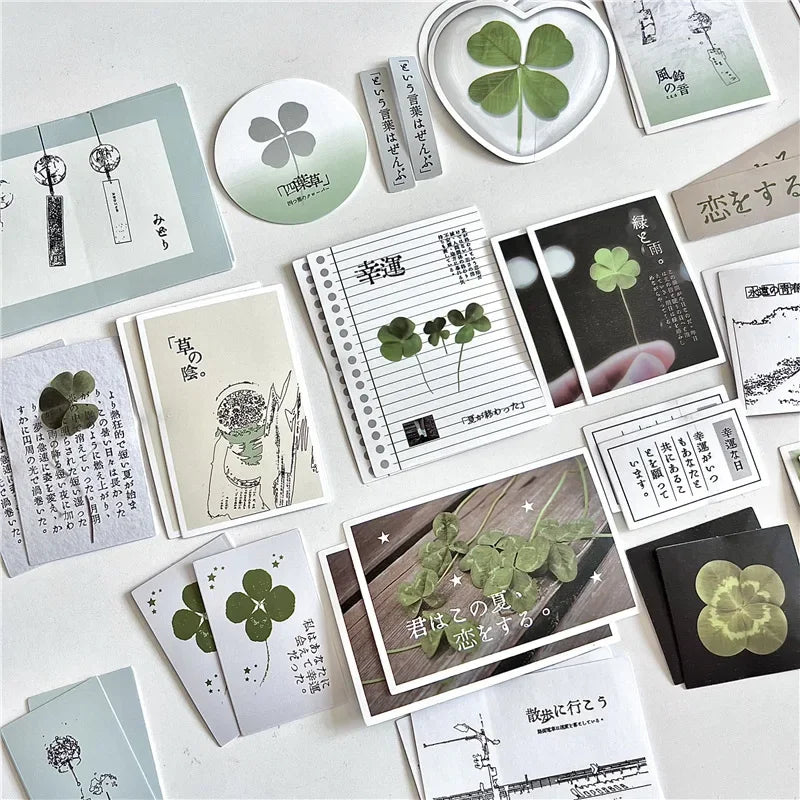 42 Pieces Retro Lucky Four-leaf Clover Stickers | Vintage Scrapbook Decals alternate view