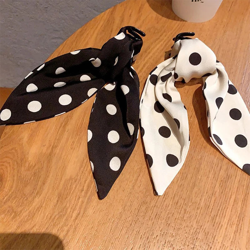 Black And White Polka Dot Bow Hair Clip for Women Elegant Daily Wear Ponytail Clip Fashion Girls Shark Clip Hair Accessories