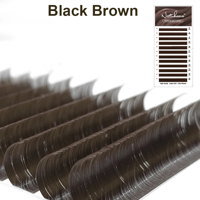 NATUHANA Caramel Colored Lashes | Individual Faux Mink Eyelashes close-up view
