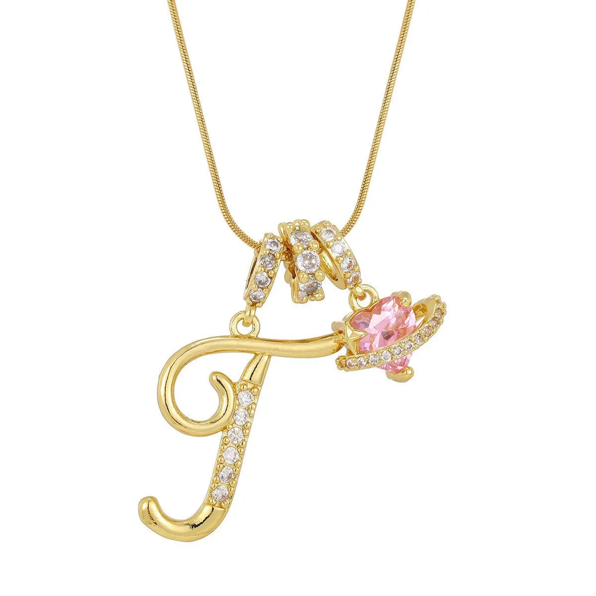 Fashion Letter Necklace for Women Pink Zircon Heart-shaped Pendant Suitable for Girls close-up view