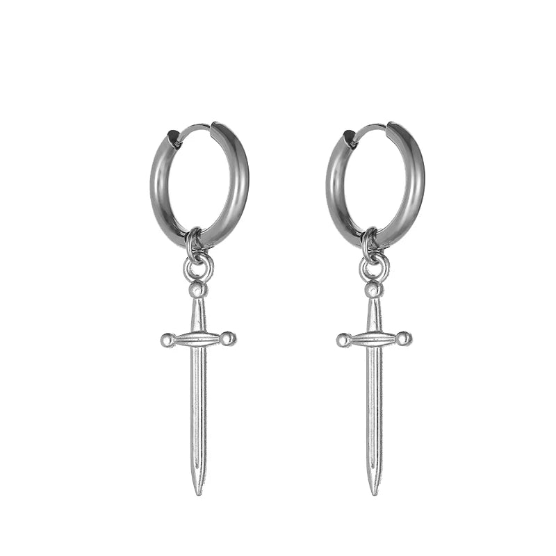 1 Pairs Fashion Punk Gothic Stainless Steel Drop Earrings Studs for Women Men Gothi additional angle