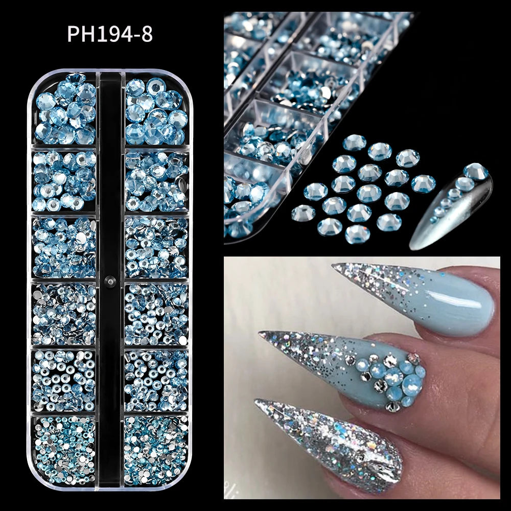 12Grids Pink Mixed Nail Rhinestones Luxury Nail Charms Glitter Crystal Jewelry Gems N alternate view
