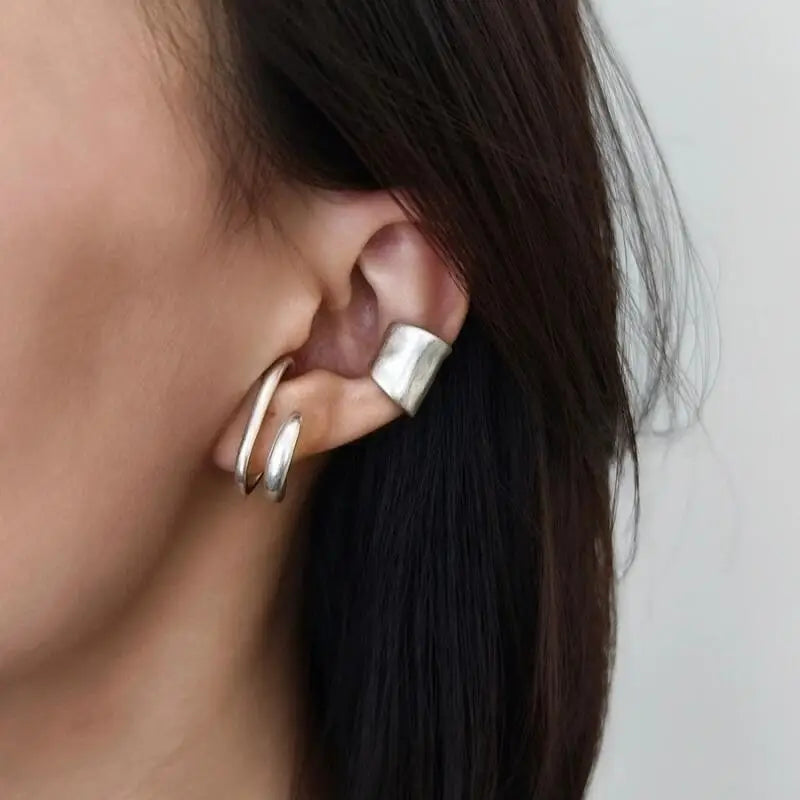 Simple Metal Frosted Ear Clips for Women Fake Piercing Irregular Wide C Shape Cartila alternate view