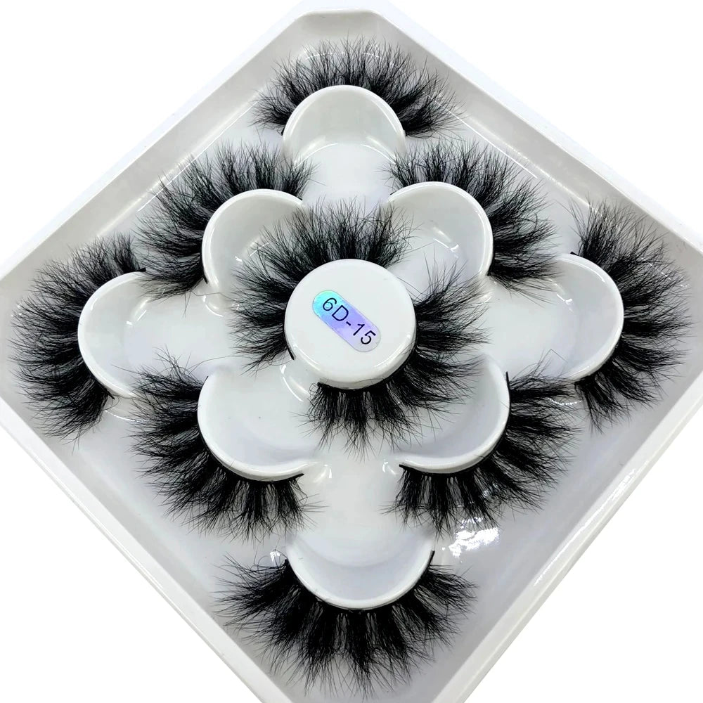 5-8 Pairs Natural Russian Striped Mink Lashes | 3D Volume Wavy False Eyelash Extension close-up view