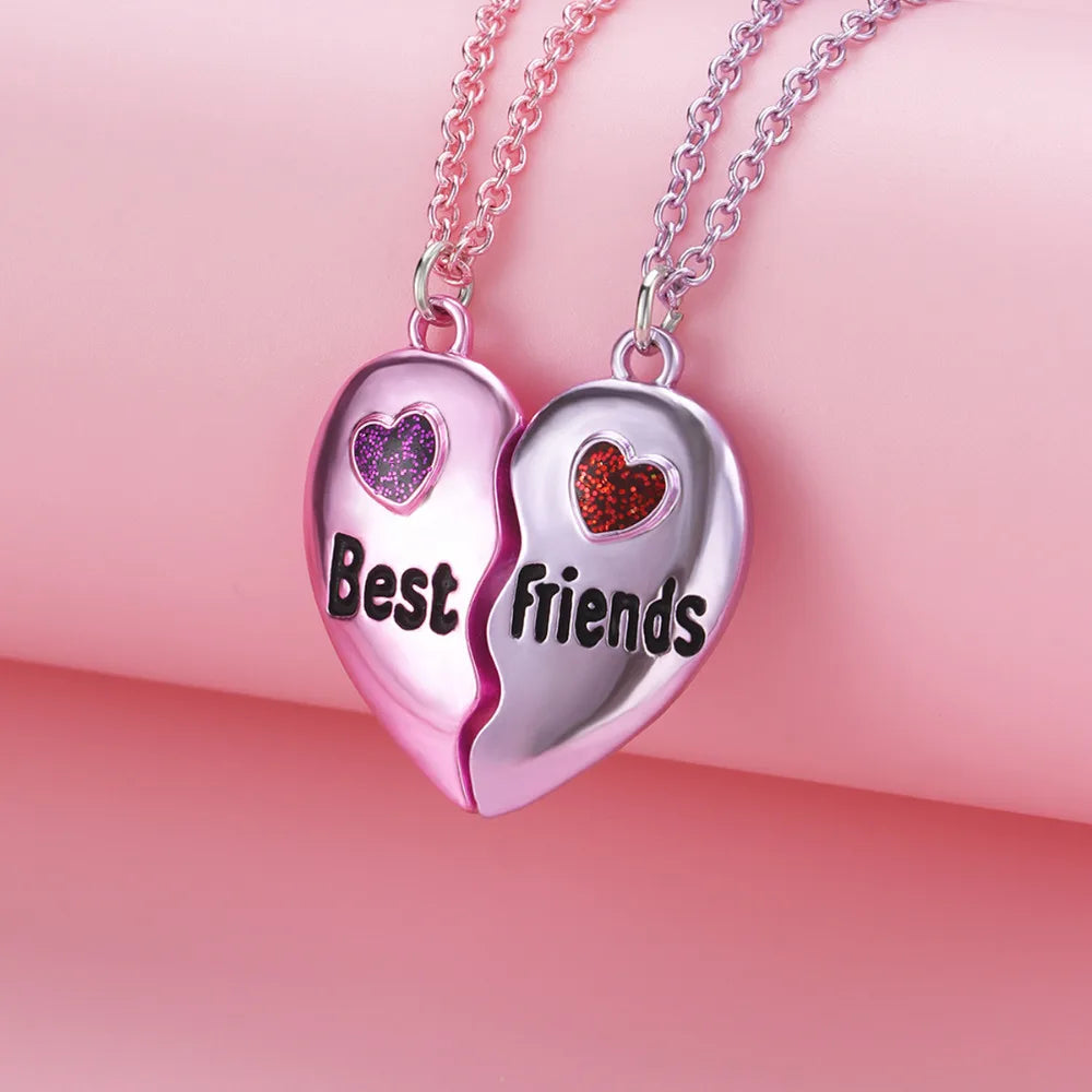 A Girl 2Pcs/set Multicolour Heart-shaped Stitching Best Friend Bestie Necklace BFF Fr alternate view