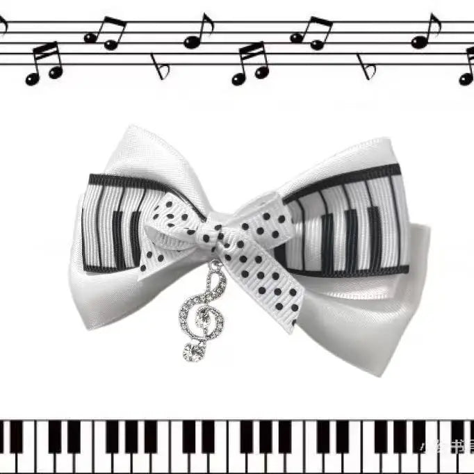 Gothic Musical Note Polka Dot Bow Hair Clip Barrettes detail view