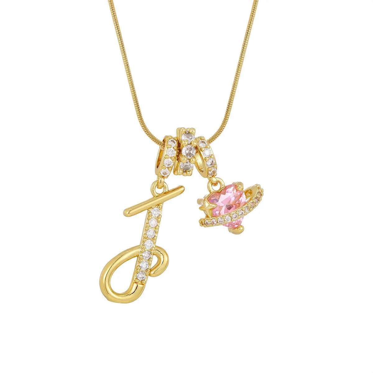 Fashion Letter Necklace for Women Pink Zircon Heart-shaped Pendant Suitable for Girls to detail view