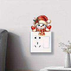 Santa Claus and Snowman Christmas Switch Sticker | Festive Self-Adhesive Wall Decal close-up view