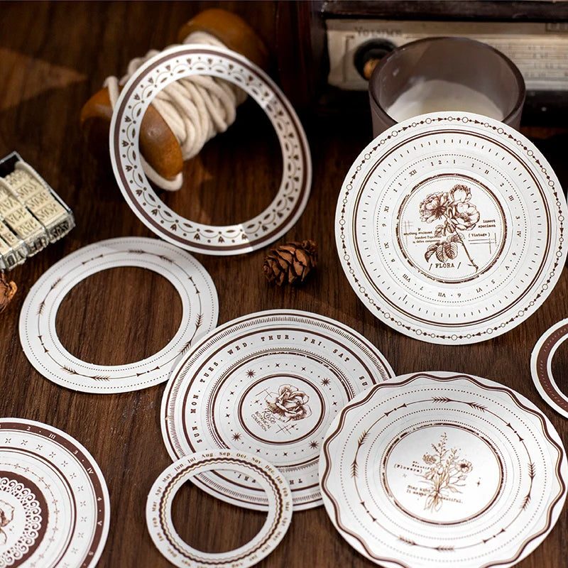 Vintage Round Stickers for Journaling | 24pcs Retro Collage Label Pack additional angle