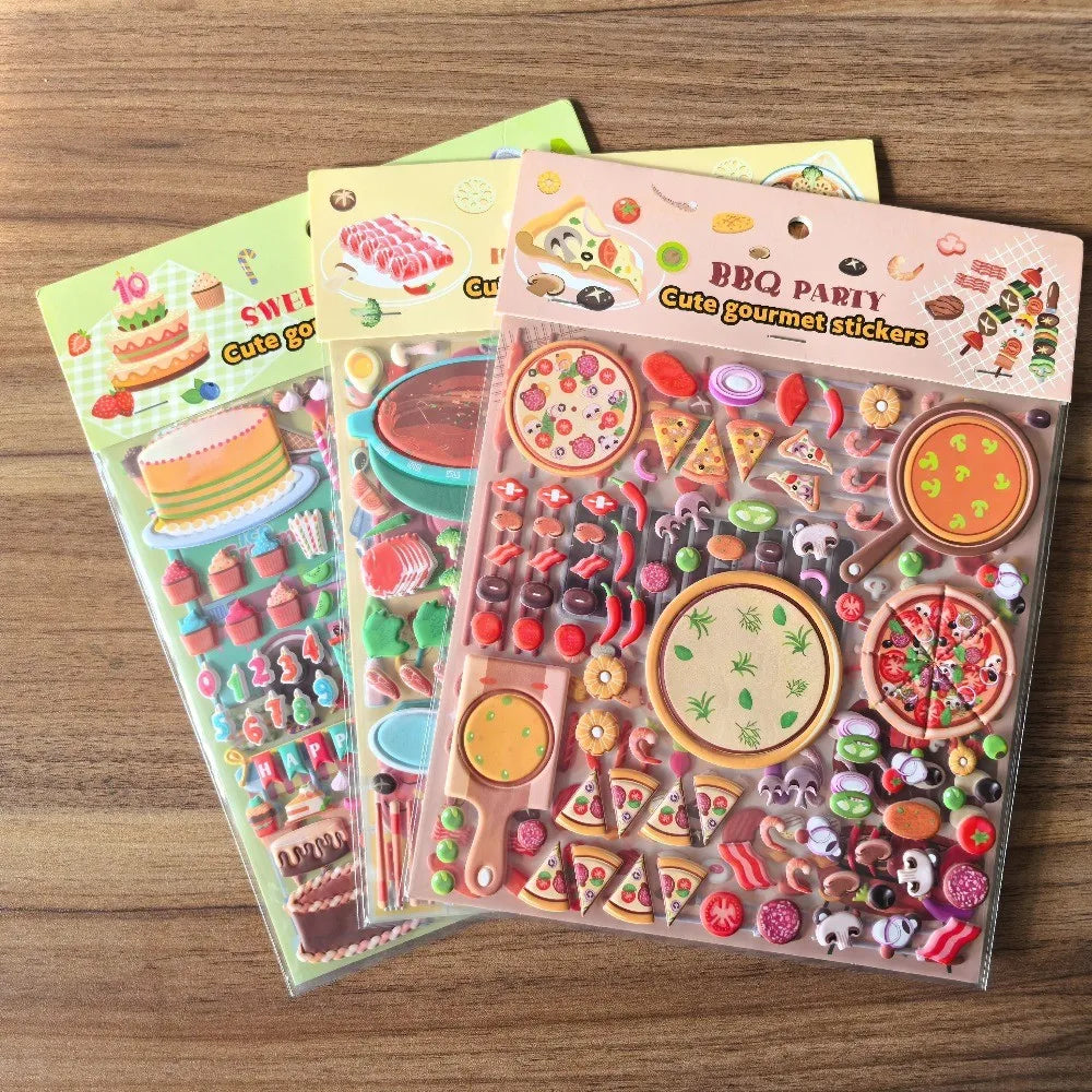 9 Styles Cute Double Layer 3D Foam Stickers Alphabet Cars Food Cartoon for Notebook Journal Phone Case Decoration