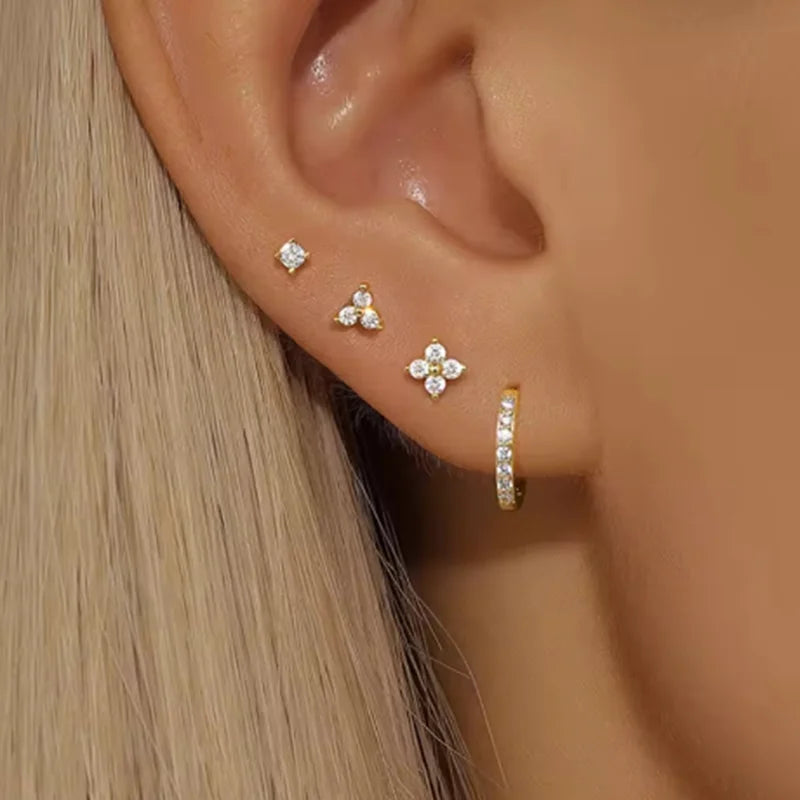 4Pcs Crystal Huggie Hoop Earring Set For Women Fashion Cartilage Piercing Earrings He alternate view