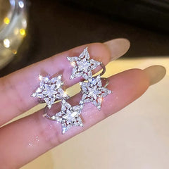 Shining Double Star Ear Clip for Women Fashion Double Layered Zircon Pentagram No Pierci detail view