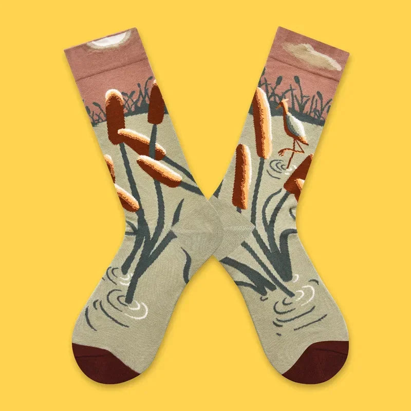 1 Pair Canvas Lattice Plant Art Funny Socks Women Novelty Abstract Cute Socks Women J alternate view