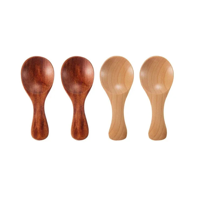 4Pcs Mini Wooden Spoons Small Kitchen Spice Condiment Spoon Sugar Tea Coffee Scoop Short Handle Wood Kids Spoon Kitchen Gadgets