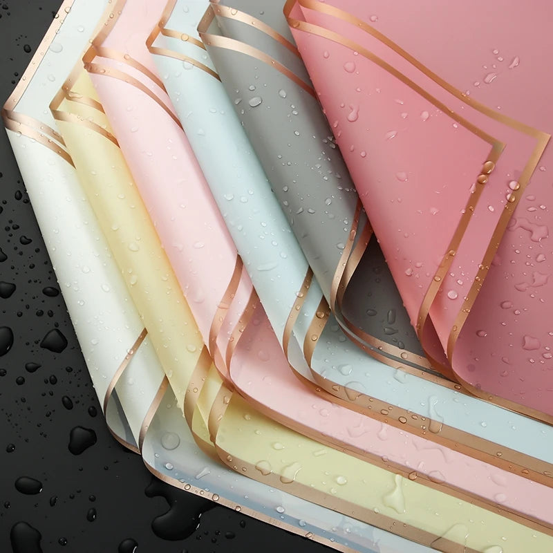 5pcs Flower Wrapping Paper with Golden Border | Korean Style Half Transparent Gift Pa alternate view