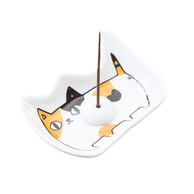 Japanese Ceramic Cat Incense Tray and Sauce Dish | Cute Animal Seasoning Plate for additional angle