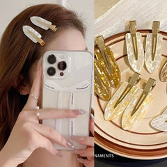 Women 2/3/4pcs Korean Fashion Gold White Pink Glitter Hair Pin Acetate Make Up Hair C alternate view