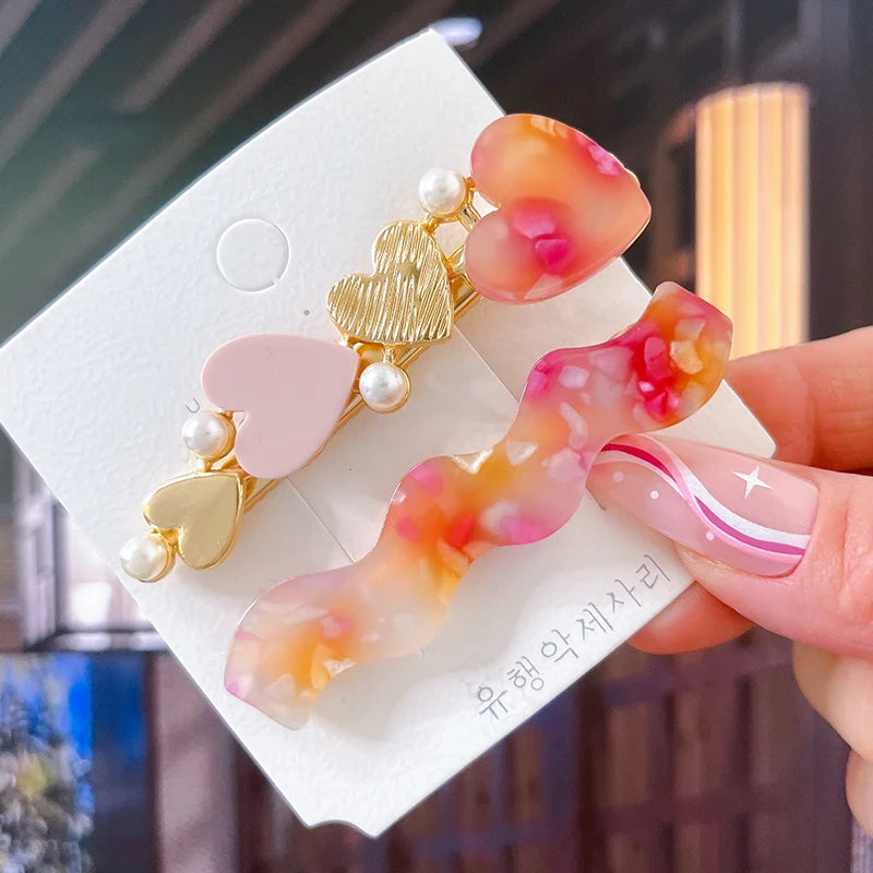 2/3pcs Hairpins Set Geometric Acetate Heart Hair Clips for Women Fashion Jewelry Girl lifestyle view