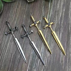 2pcs Gothic Sword Stud Earrings | Vintage Punk Crystal Dagger Ear Jewelry close-up view
