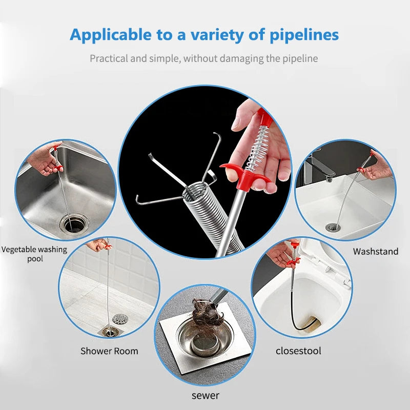 Spring Pipe Dredging Tools Drain Snake Drain Cleaner Sticks Clog Remover Cleaning H additional angle
