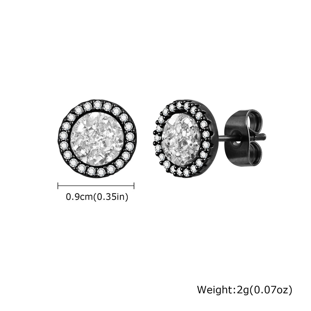 Hip Hop Broken Zircon Stud Earrings for Men Boys,Anti Allergy Round Small Metal Earri lifestyle view