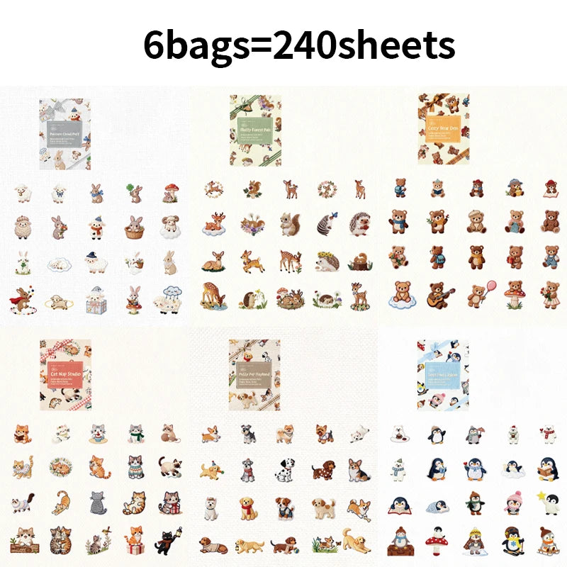 Kawaii Embroidered Fabric Pet Sticker Set | 40Pcs White Kraft Paper Journal Decor additional angle