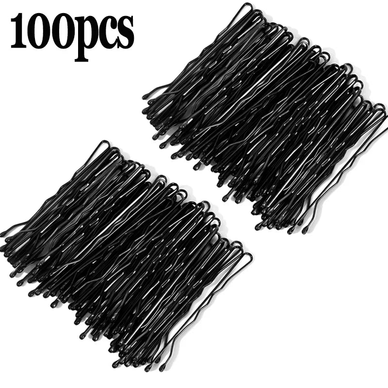 100/50pcs Black Straight Line Hair Clip U-shaped Needle Lady Hairpins Curly Wavy Grips Women Bobby Pins Styling Hair Accessories