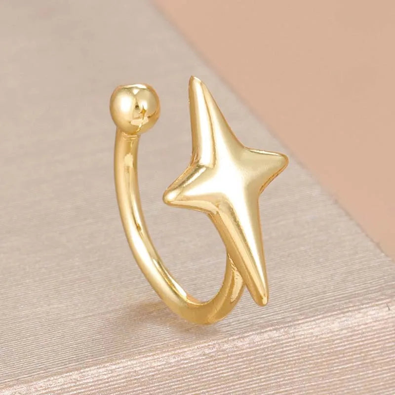 1Pcs Fashion Gold Color Cross Star Ear Clip For Women Girls Simple Metal C-shaped With close-up view