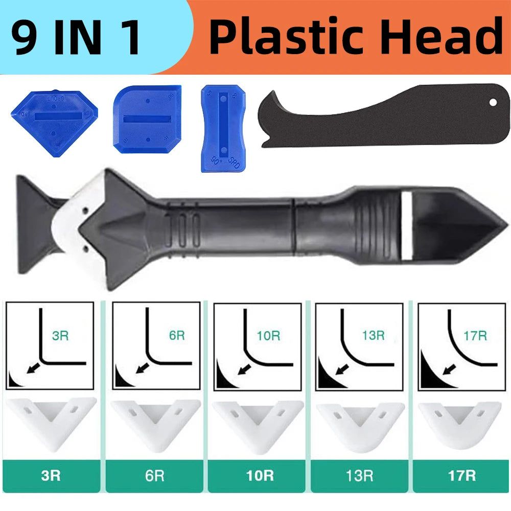 Silicone Scraper Sealant Smooth Remover Tool Set 9 In 1 Floor Caulk Finisher Grout Kit Glass Glue Angle Scraper Set Accessoriess