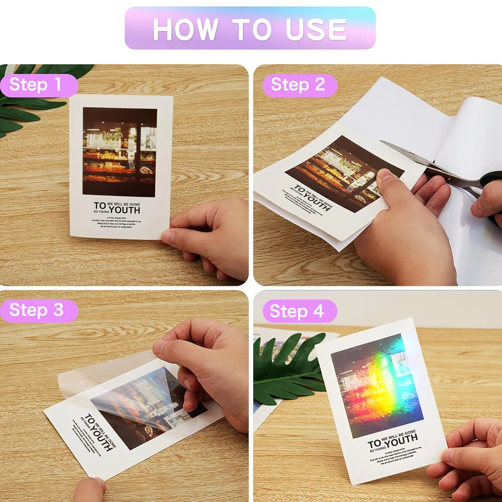 50 Sheets Holographic Cold Lamination Film | Clear Self-Adhesive Waterproof Overlay detail view