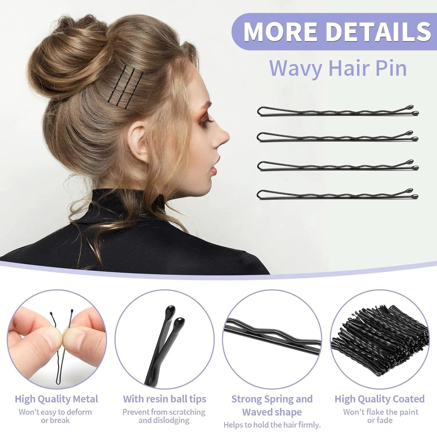50/100/200Pcs Bobby Pins Black Hair Pins Premium Wavy Black Bobby Pins Hair Clips Sui alternate view