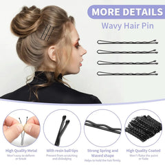 50/100/200Pcs Bobby Pins Black Hair Pins Premium Wavy Black Bobby Pins Hair Clips Sui alternate view