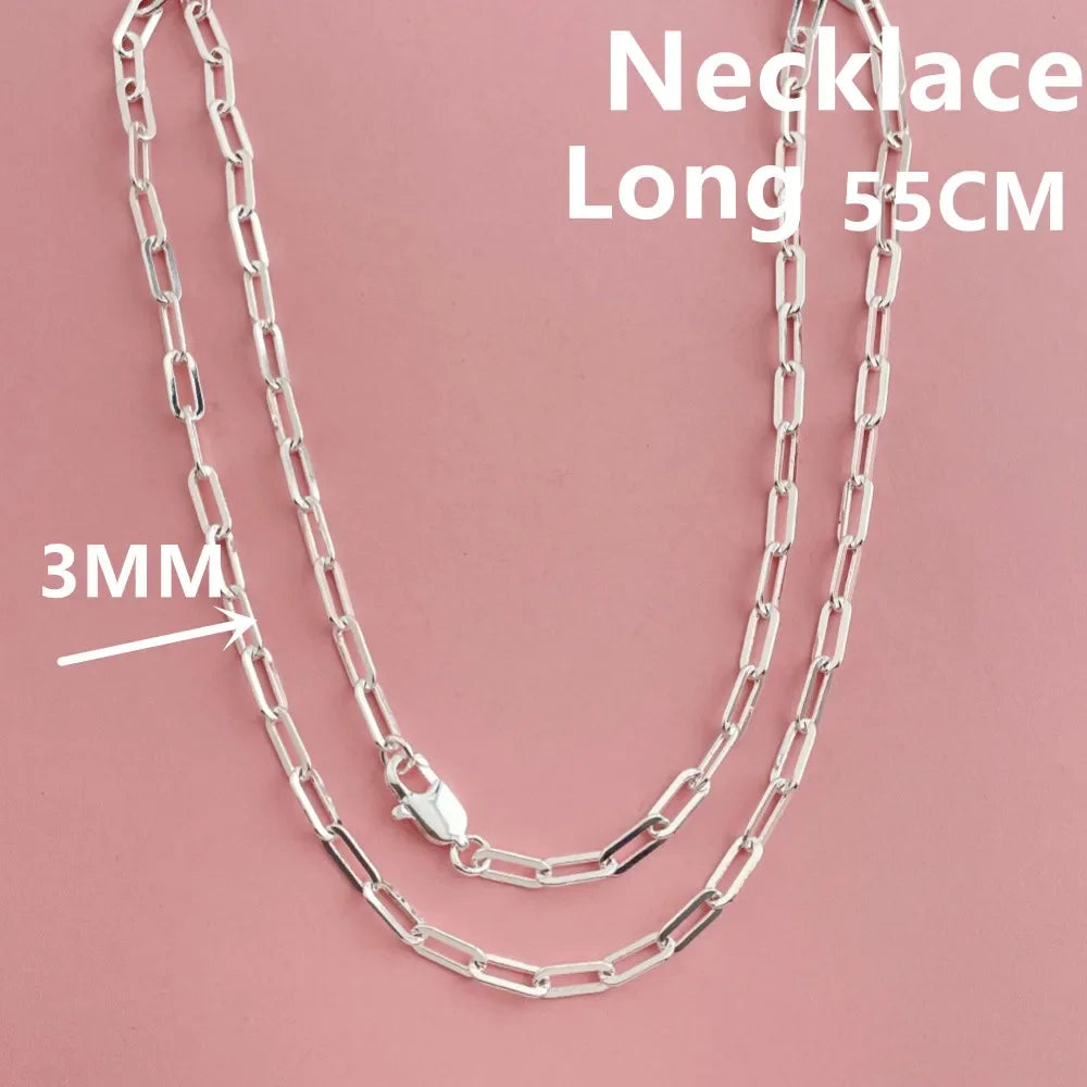45-60cm Wholesale 925 Sterling Silver 3mm Wide Paper Clip Necklace for Boys Girls Women detail view