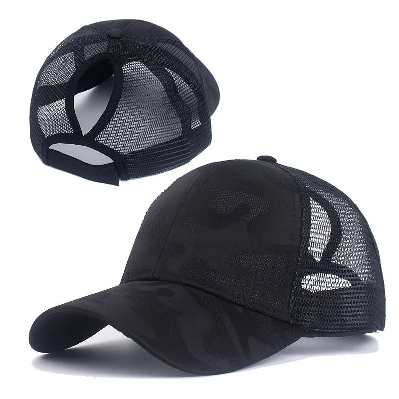 Camouflage Mesh Trucker Hat for Women | Snapback Cap with Ponytail Hole alternate view