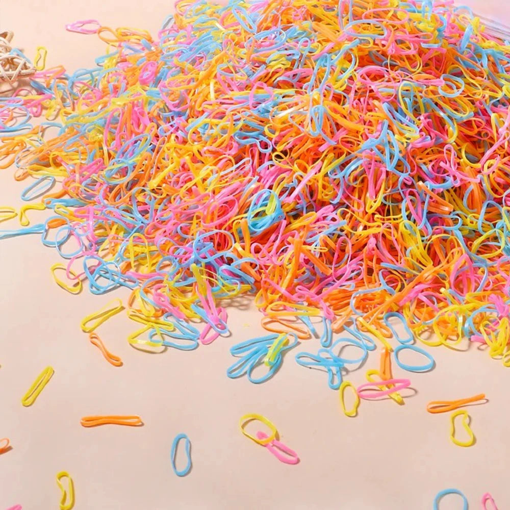 500/1000/2000pcs Girls Colourful Disposable Rubber Band Hair Ties Headband Children P alternate view