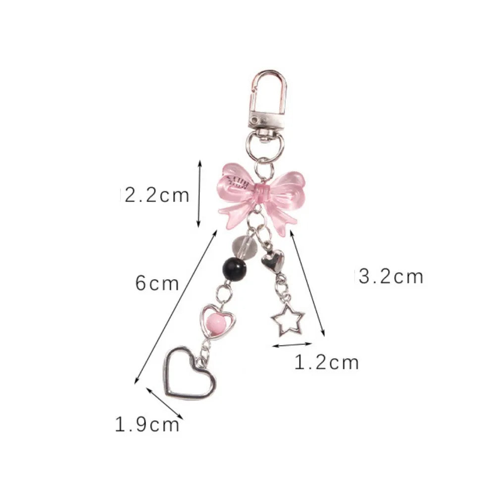 Goth Y2K Phone Charm Pink Silve Bow Heart Star Keychain Pendant Key Chain Bag Phone additional angle