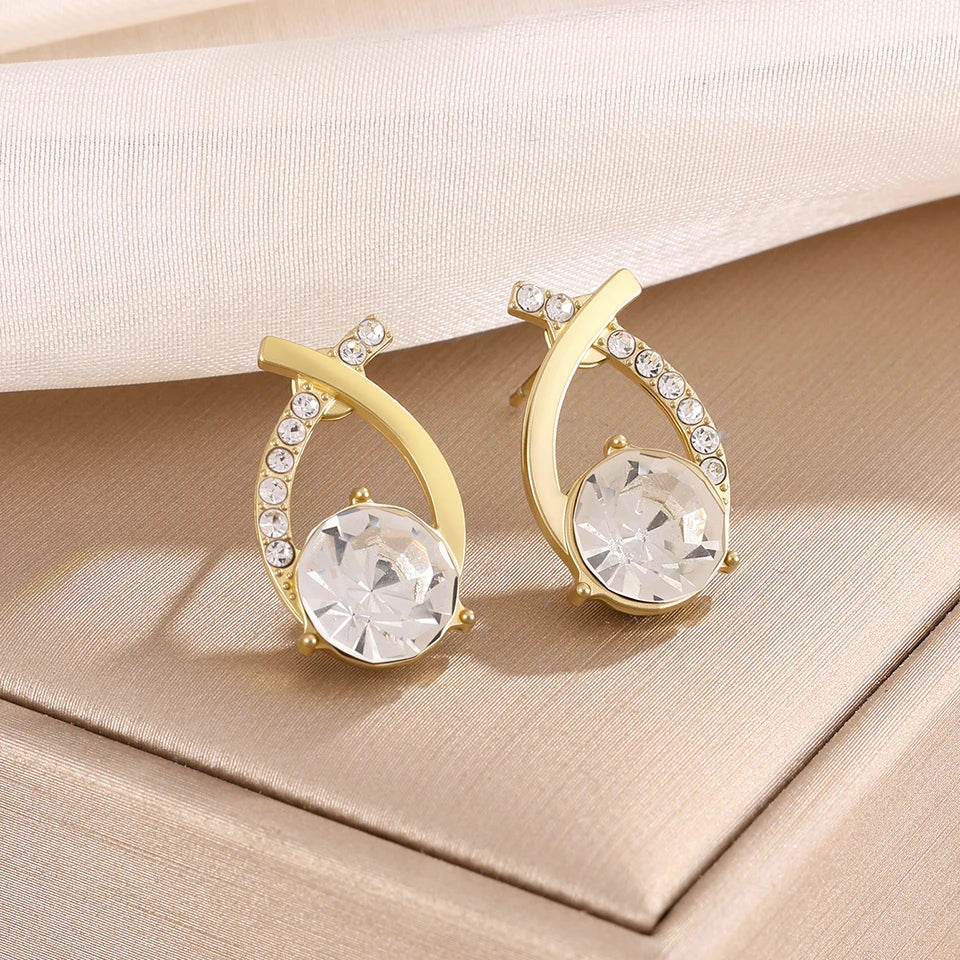 Fashion Cross Stud Earrings For Women Girls Korean Style Elegant Crystal Jewelry Ear Rings Fishtail Lady Earrings Gift